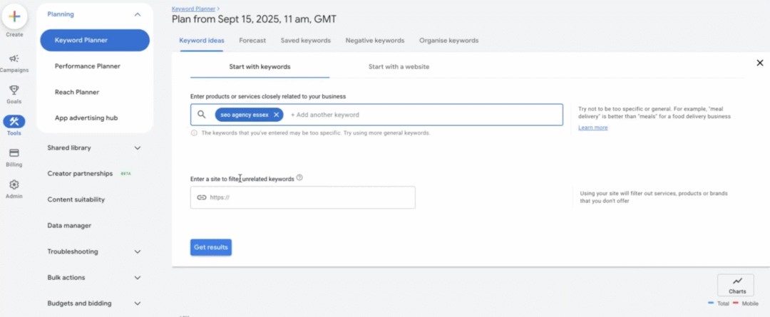 Graphical analysis of local keyword research ads